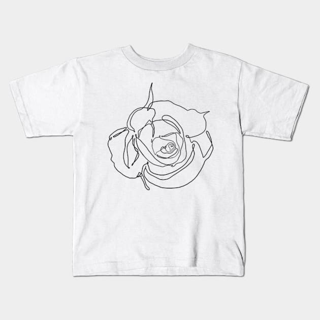 Rose Flower one line art Kids T-Shirt by Doodle Intent